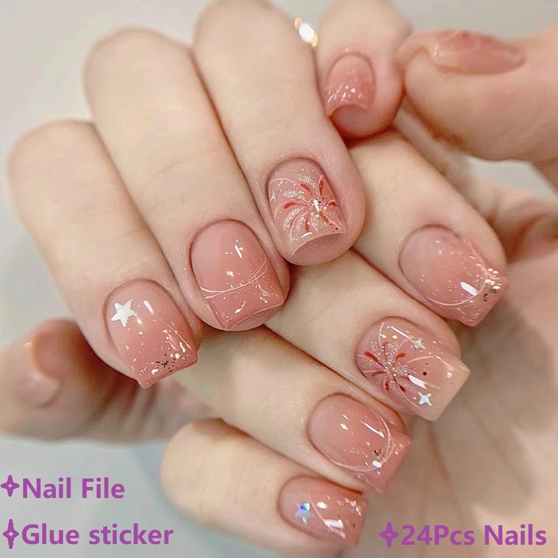 Uñas postizas cortas de color  - Nail Art Ombre Pink reseña y precio